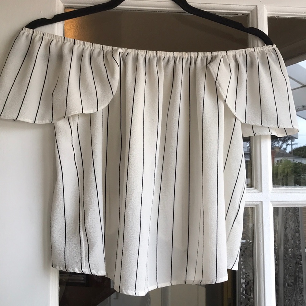 Black and White Striped Off-the-Shoulder Top
